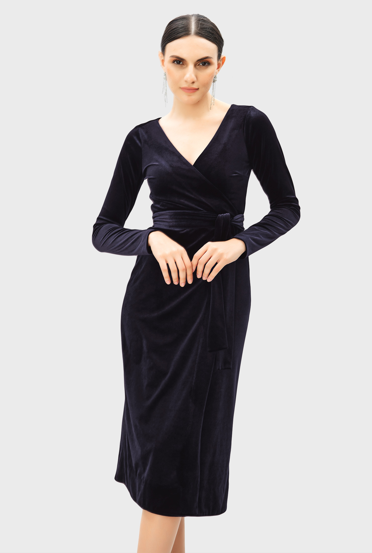 Shop Stretch velvet wrap dress eShakti
