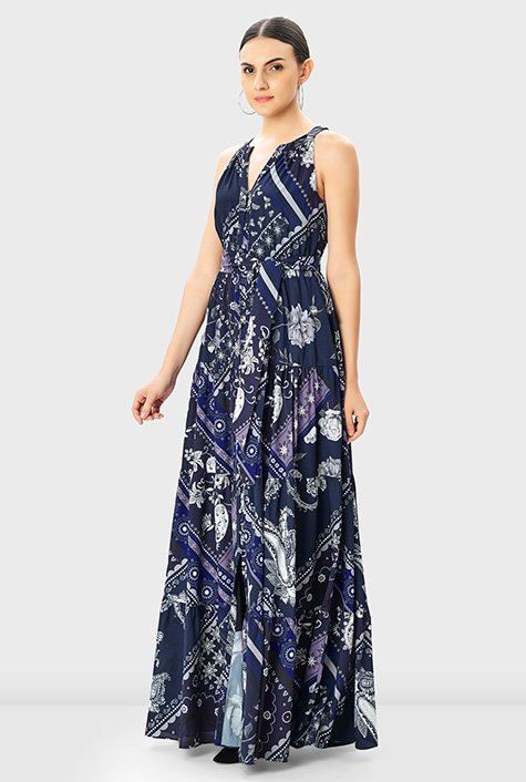 crepe ruched scarf tier Shop dress Floral | eShakti print