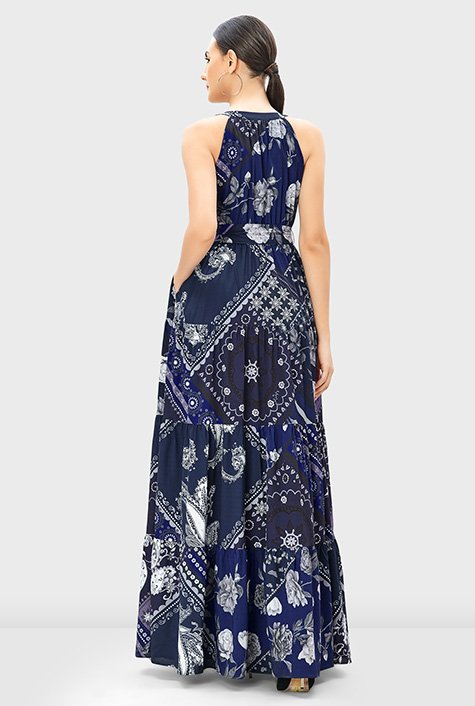 Shop Floral scarf print crepe ruched tier dress | eShakti | Strickhandschuhe