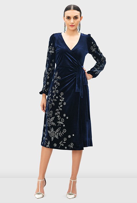 Embroidered 2024 wrap dress