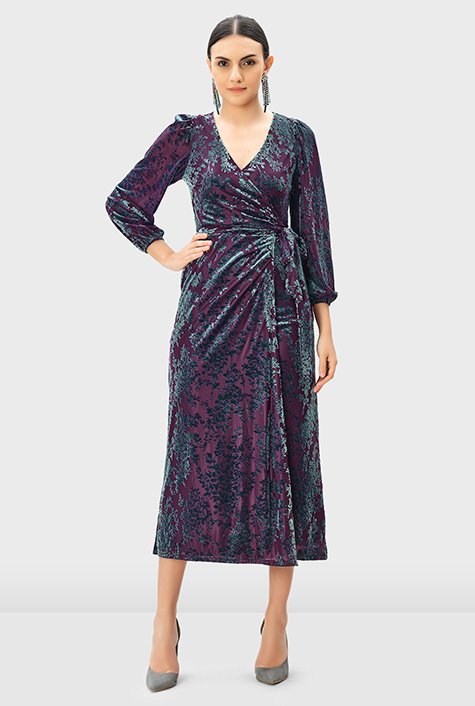 Floral velvet burnout wrap dress sale