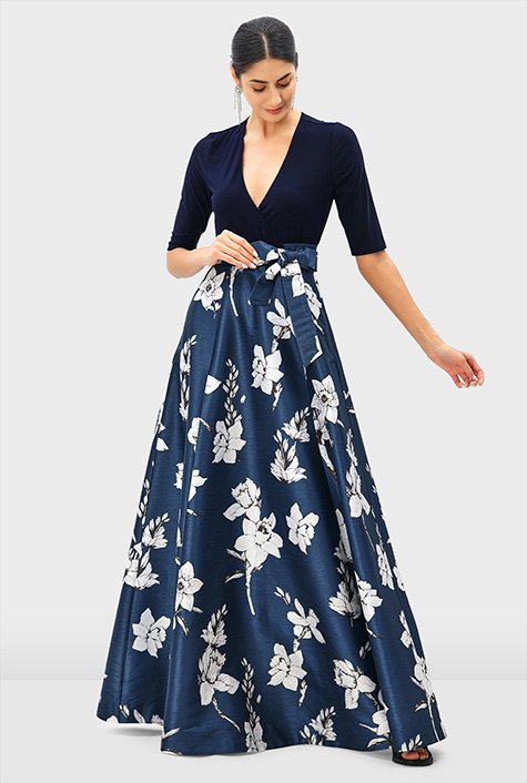 Floral Surplice Long Sleeve Tie Waist Mini Dress