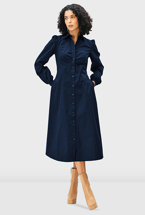 Shop Corset style cotton poplin empire shirt dress | eShakti