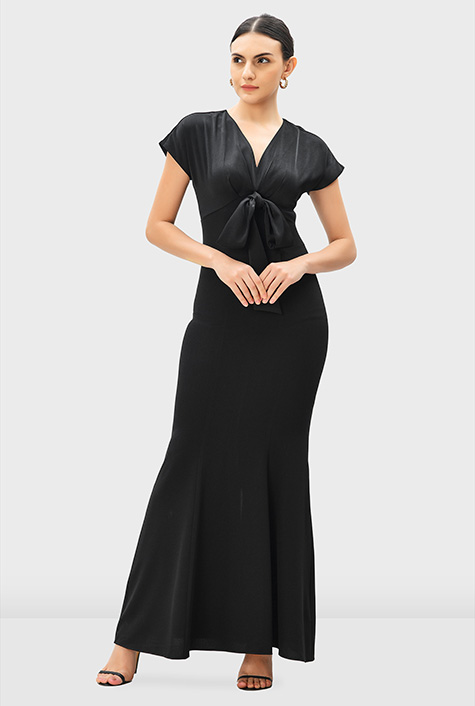 Shop Bow tie satin crepe empire sheath dress | eShakti