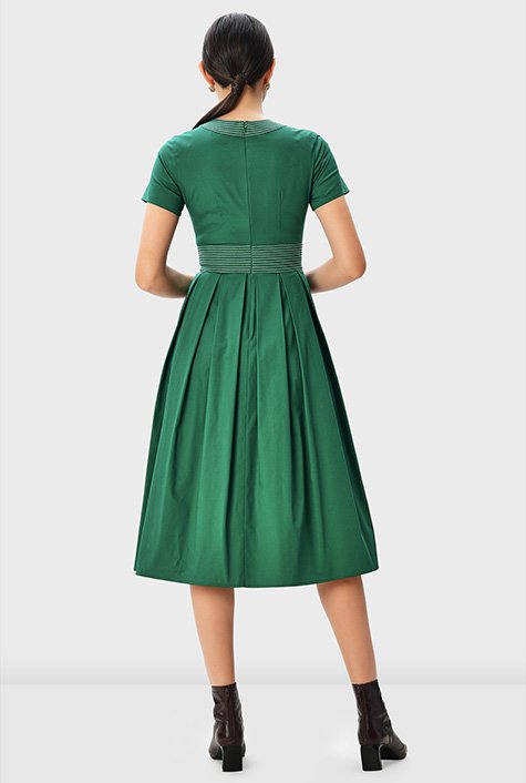 Cotton poplin trapunto banded waist dress