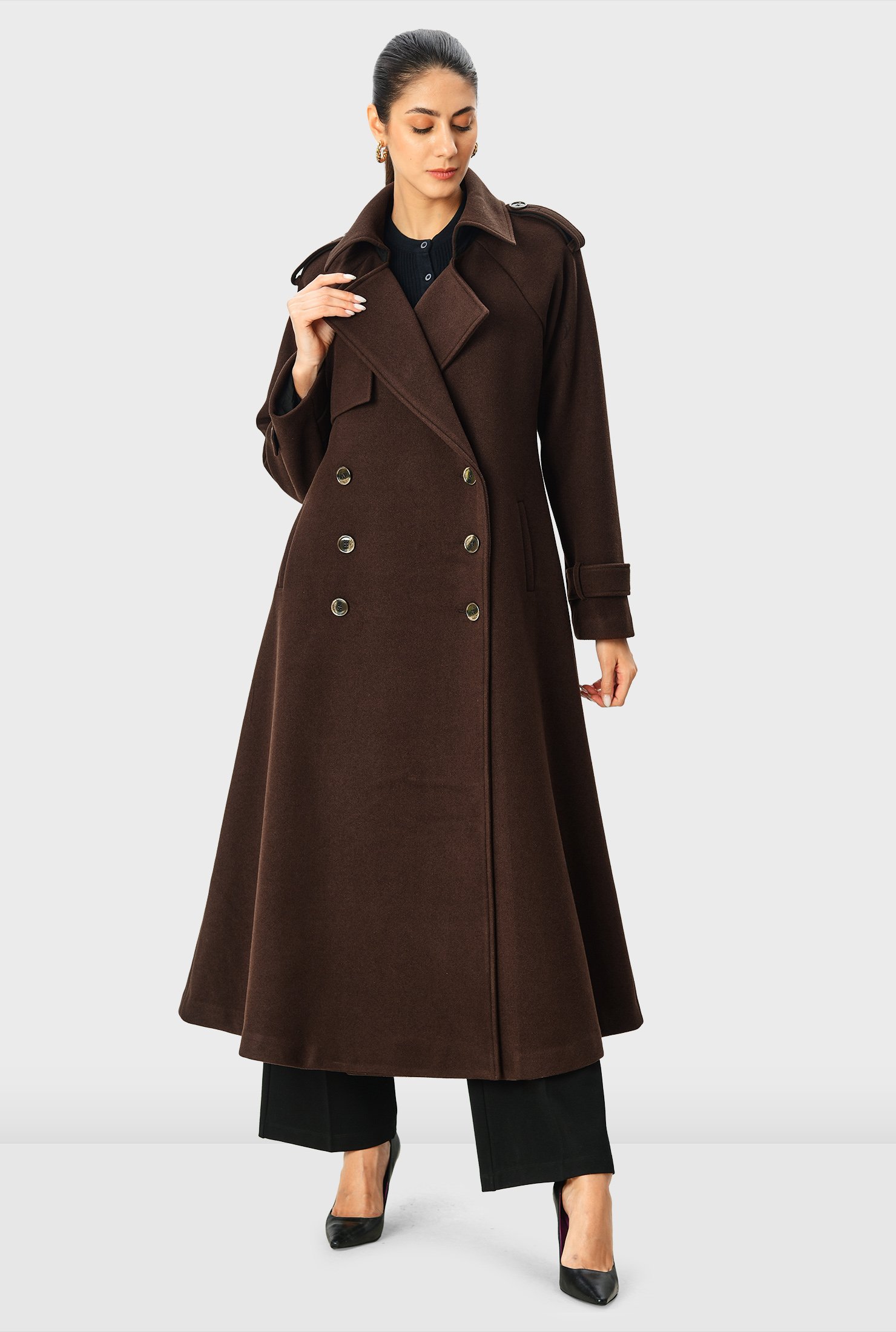 Melton look wool blend trench coat