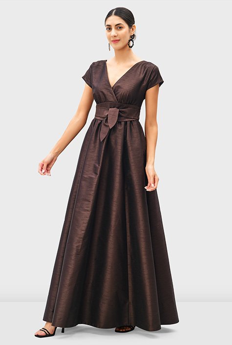 Sash tie dupioni 2025 surplice maxi dress