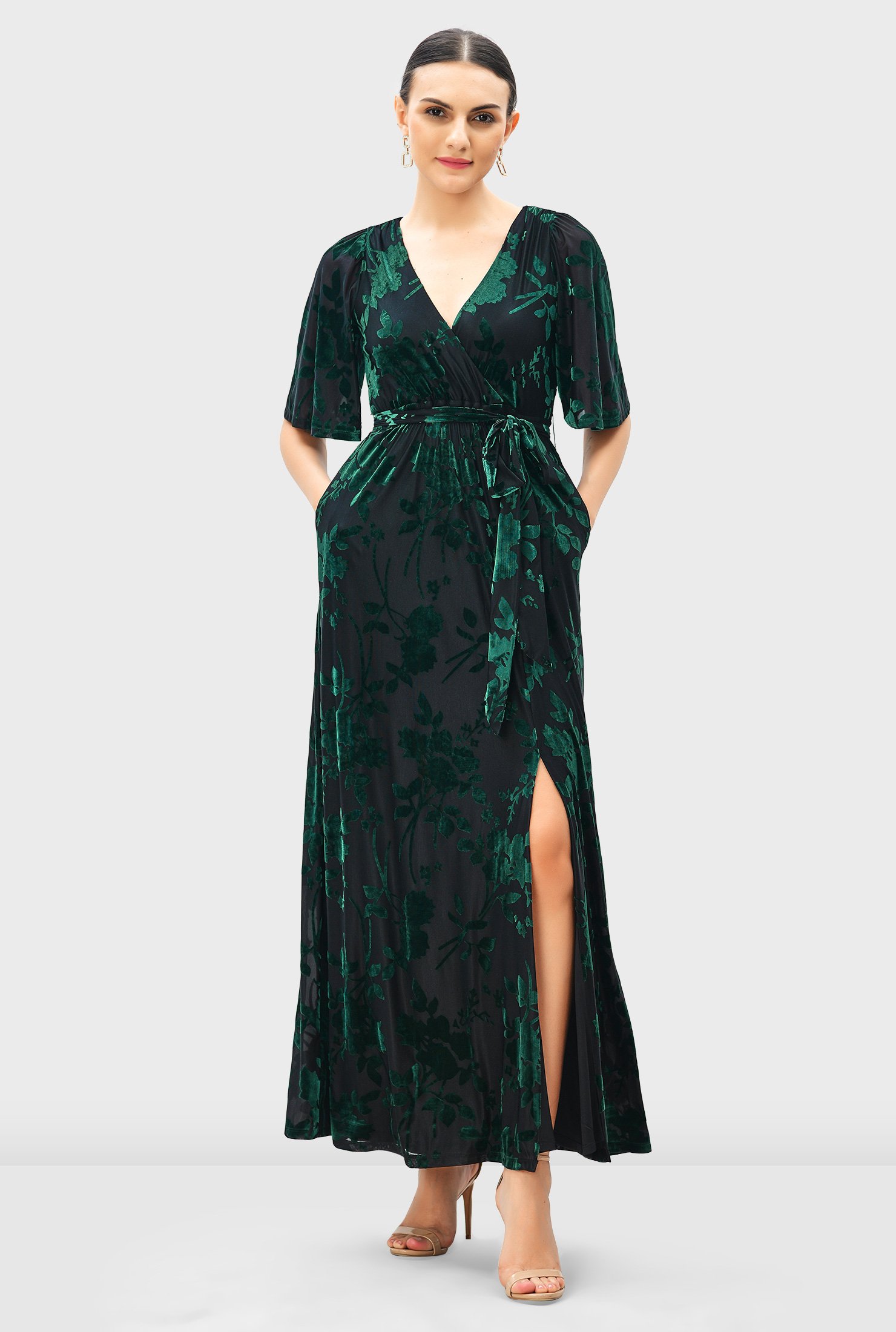 Floral burnout velvet 2025 maxi dress 4si3nna