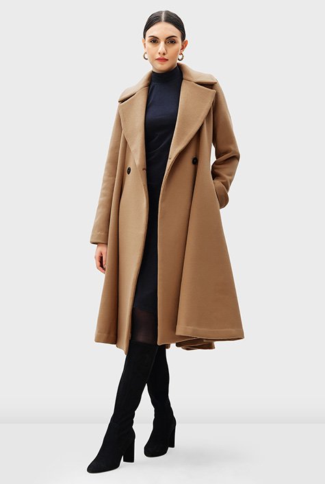 Shop Melton-look flared double breasted coat | eShakti