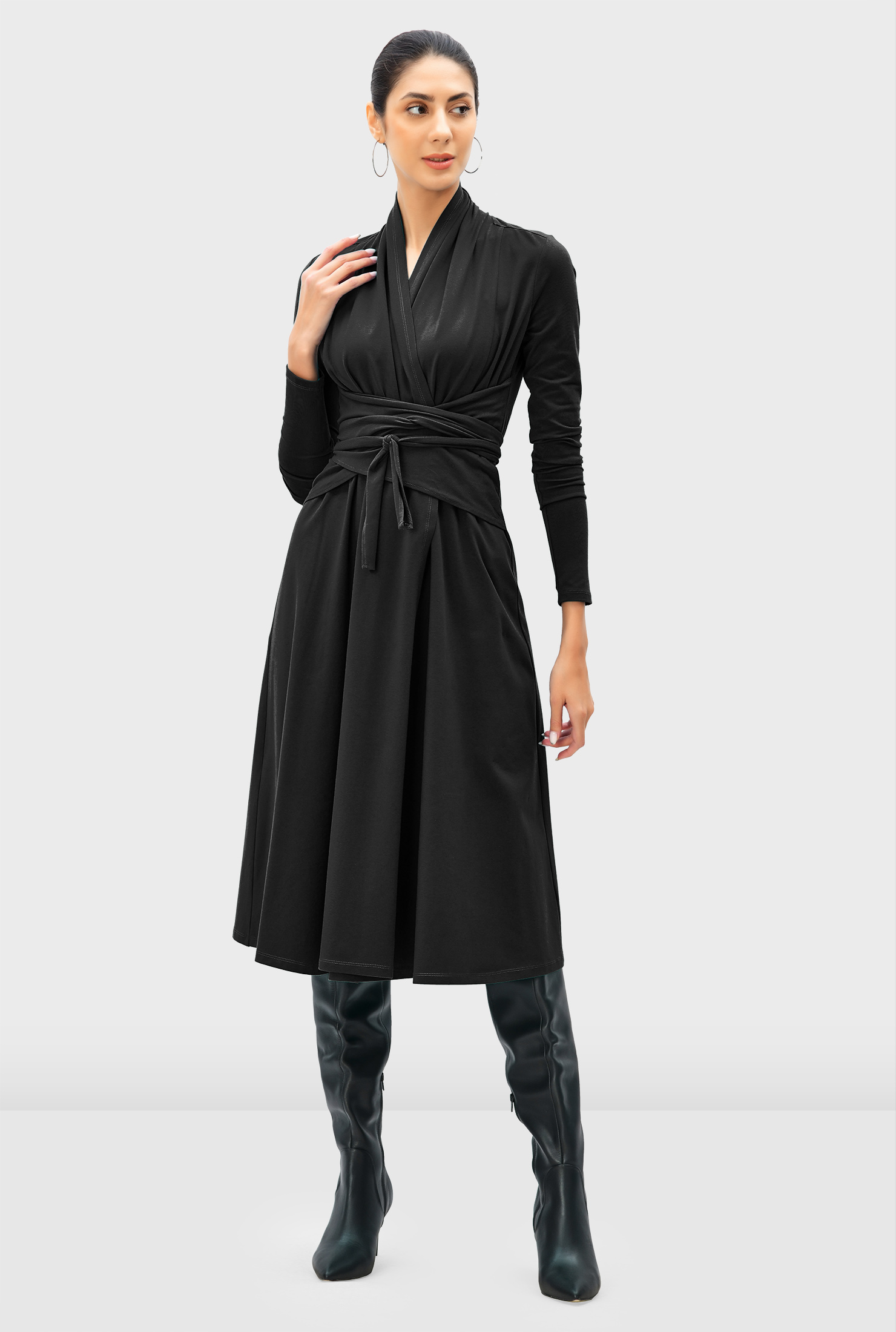 Shop Obi belt cotton jersey wrap dress | eShakti