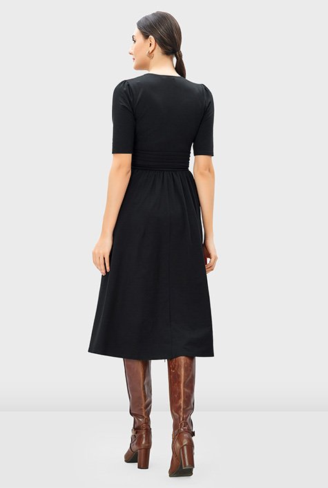 Pleat waist cotton jersey surplice dress