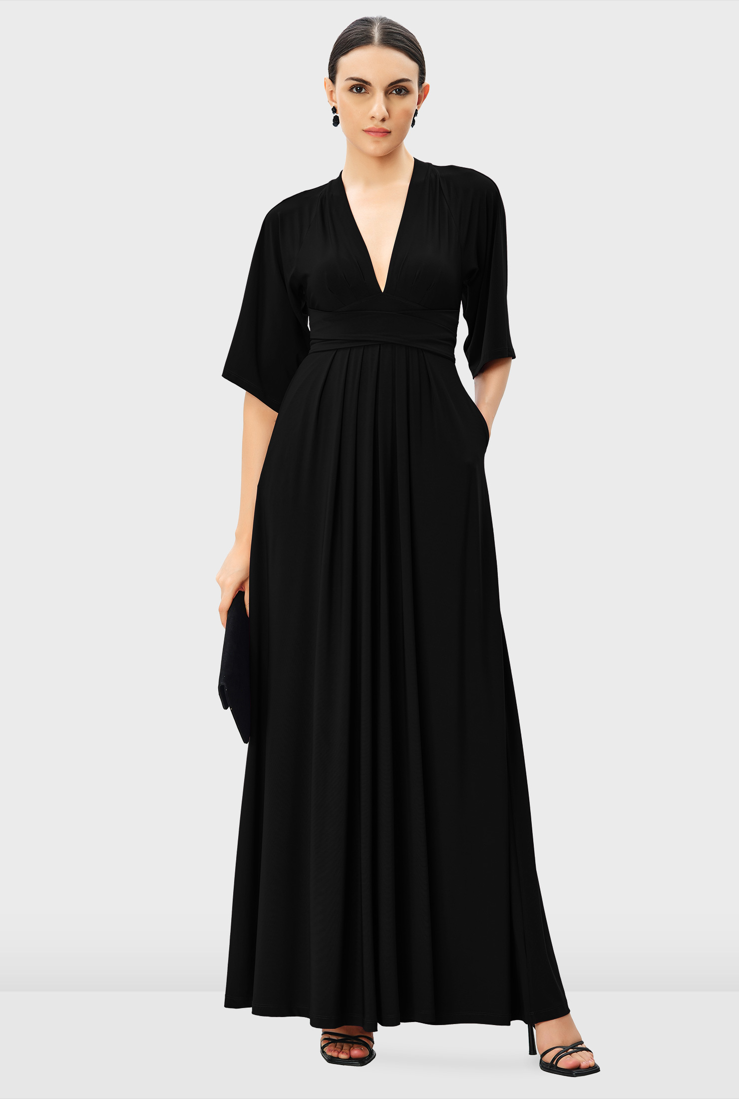 Shop Plunge jersey knit empire maxi dress | eShakti