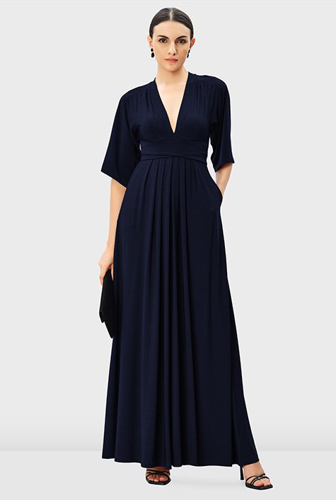 Jersey knit maxi dress with fashion sleeves