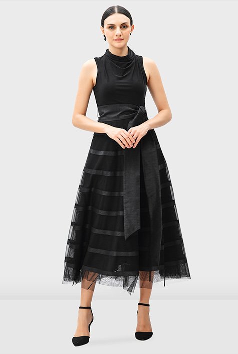 Tulle midi dress with ribbon clearance ties