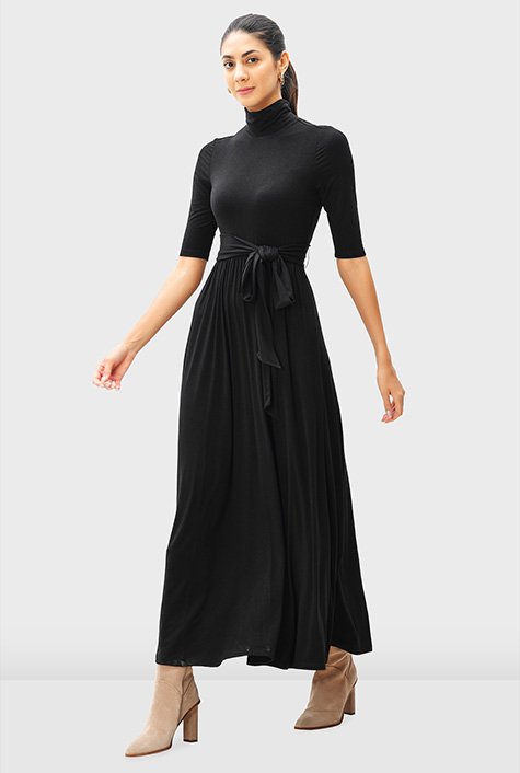 High neck rayon jersey maxi dress