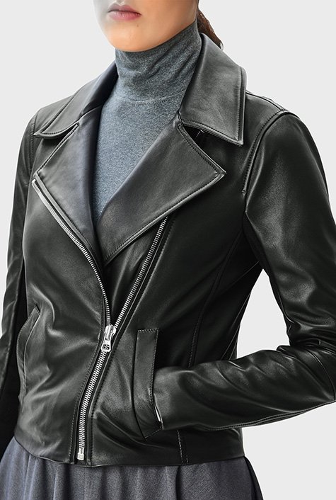 Leather jacket hot sale ribbed sleeves