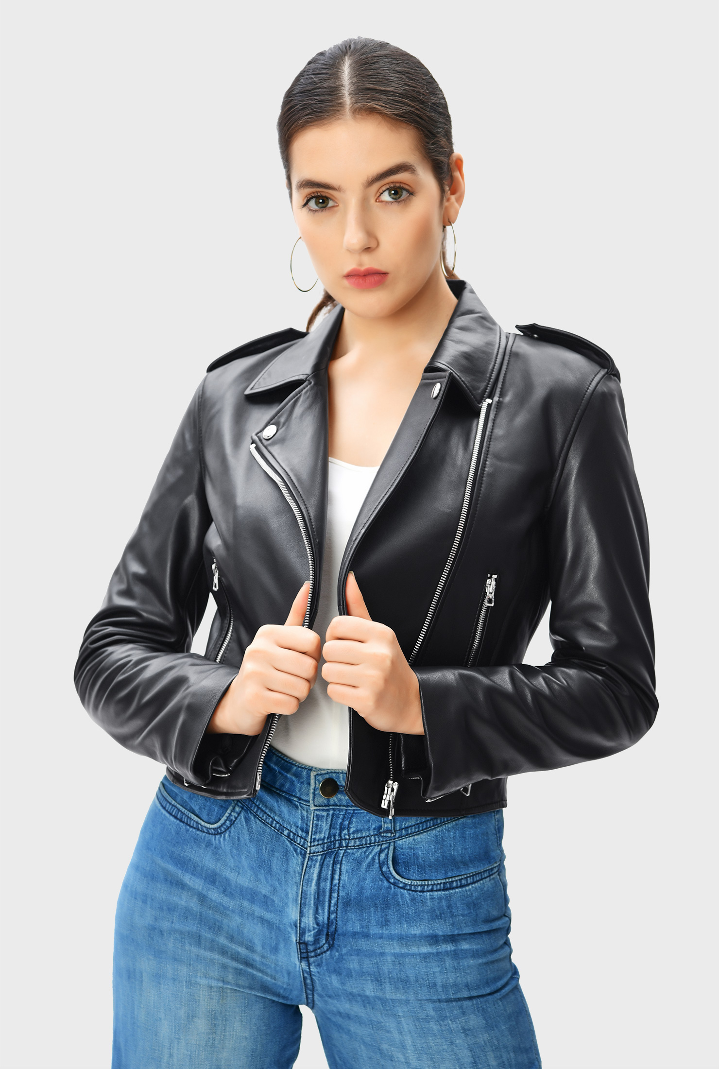 Shop Leather biker jacket with quilted liner | eShakti