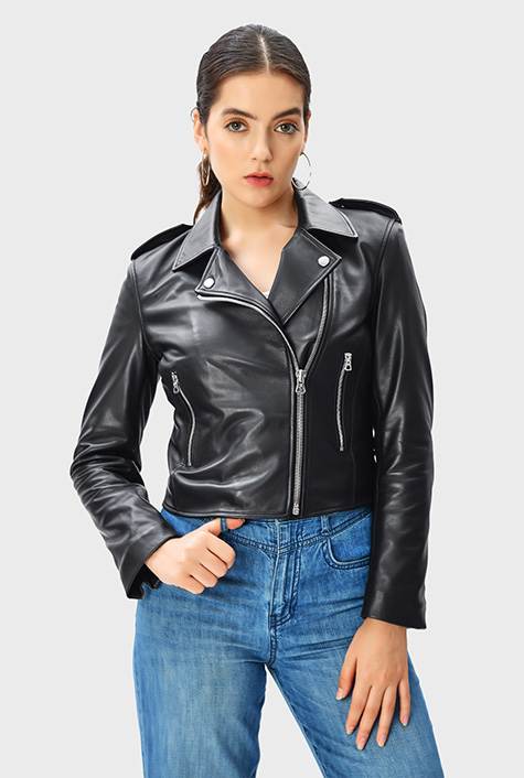 Shop Leather biker jacket with quilted liner | eShakti
