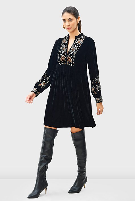 Velvet embroidery dress sale