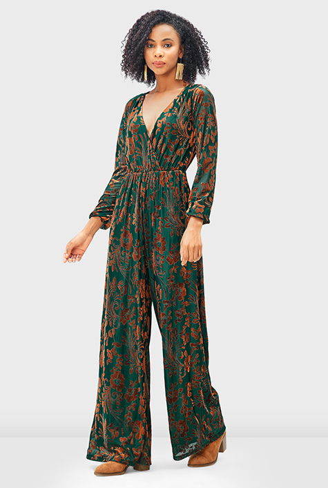 Shop Floral velvet burnout palazzo jumpsuit | eShakti