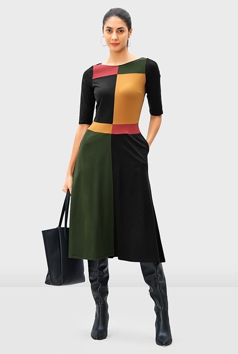 Colorblock cotton jersey A-line dress