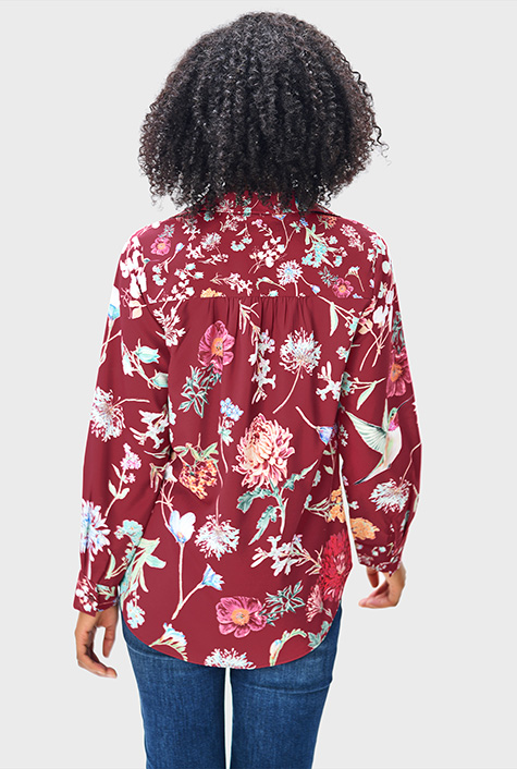 Shop Mixed floral bird print crepe shirt | eShakti