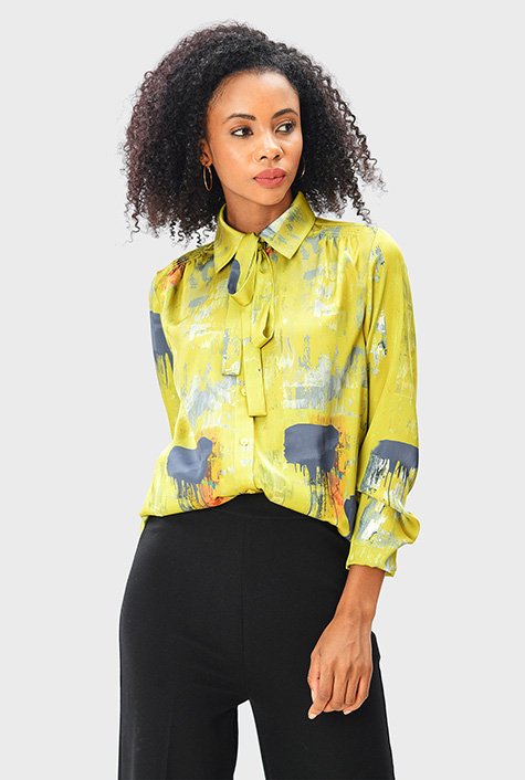 Buy YELLOW RUFFLE-TRIM PLEATED BLOUSE for Women Online in India