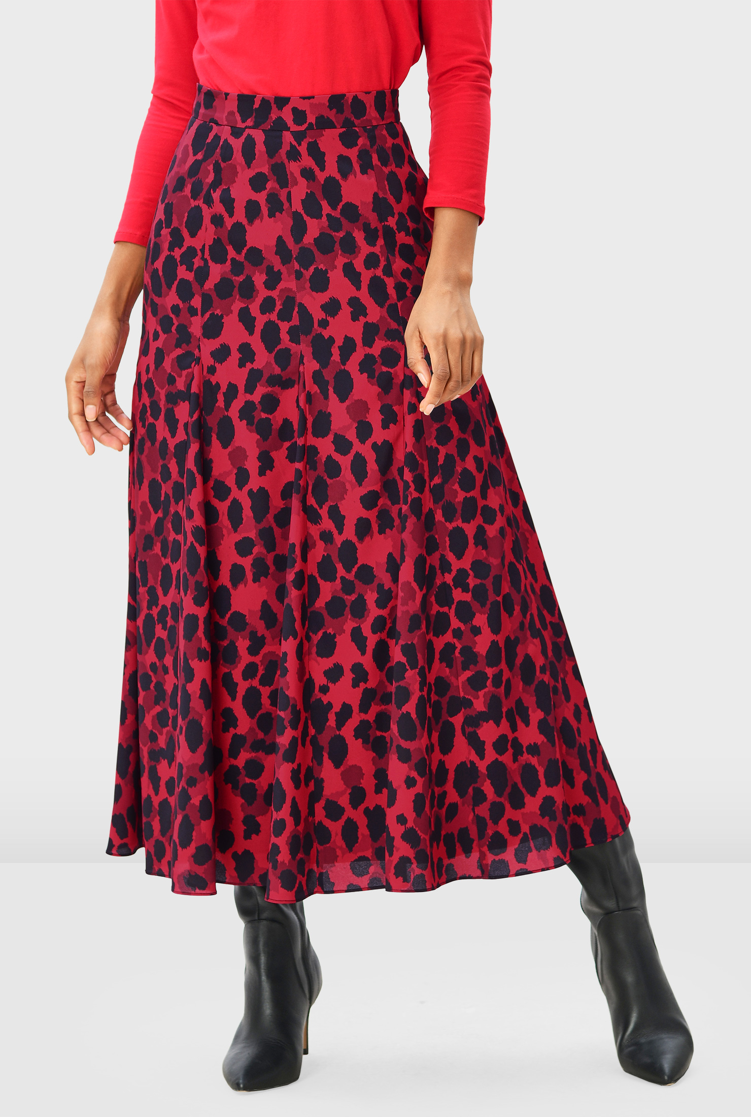 Shop Animal print crepe flared skirt | eShakti