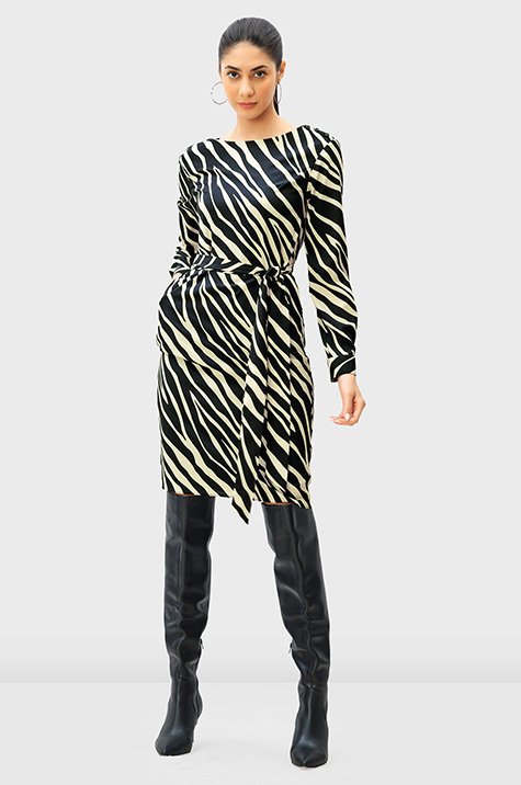 Shop Shoulder button zebra stripe print crepe shift dress