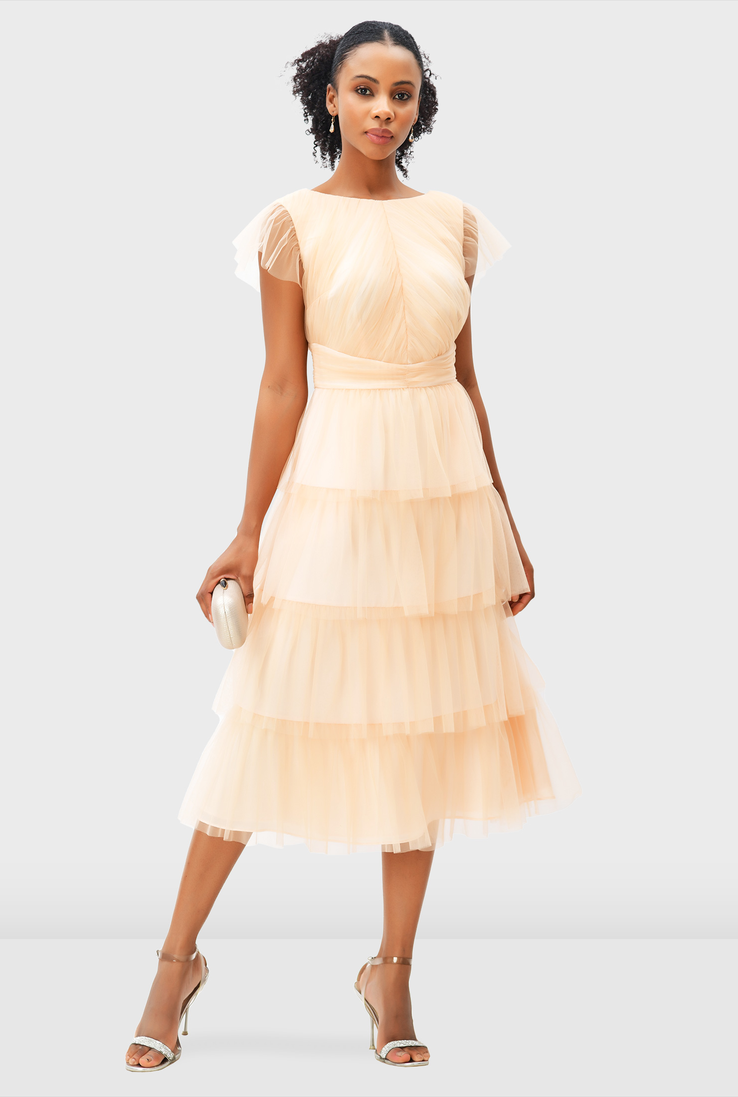 Shop Ruffle tier sheer mesh dress | eShakti