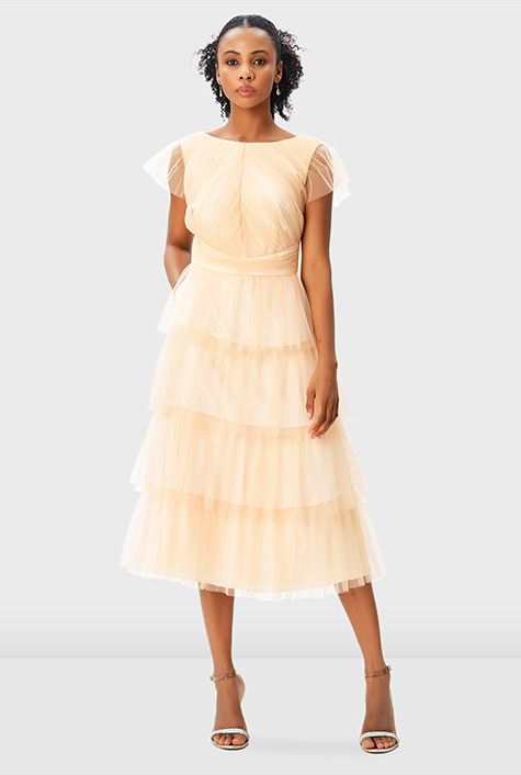 Shop Ruffle tier sheer mesh dress | eShakti