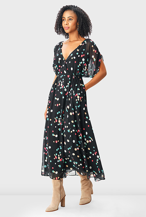 Shop Paint dot print georgette surplice dress | eShakti