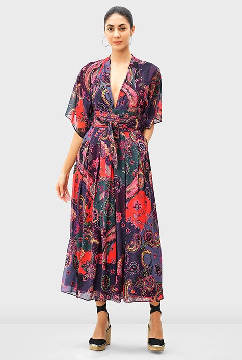 Paisley print georgette empire jumpsuit