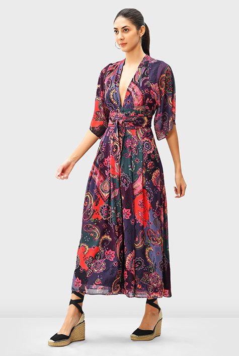 Shop Paisley print georgette empire jumpsuit | eShakti