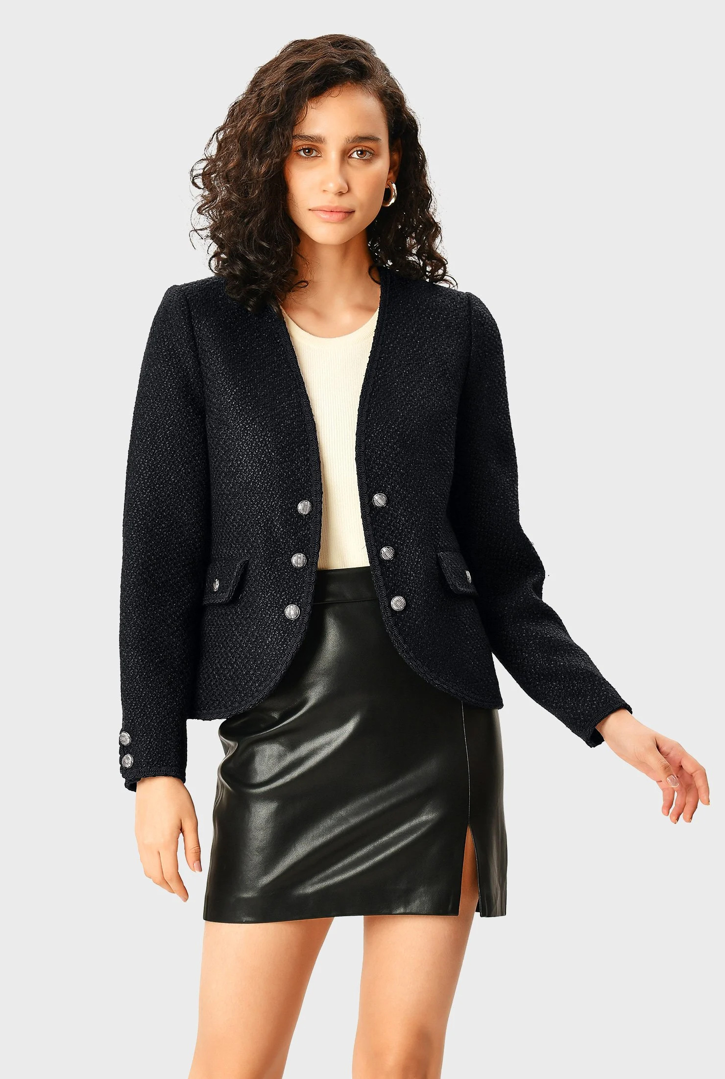 【COLOR iN ID】Salon Boucle Tweed Jacket Self-portrait Embellished Bouclé Tweed Jacket Black Self
