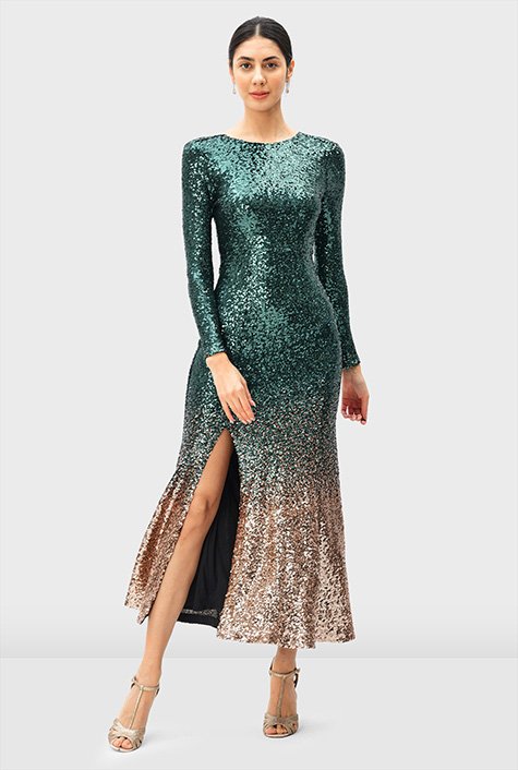 Eshakti Ombre Sequin Mesh A Line Dress