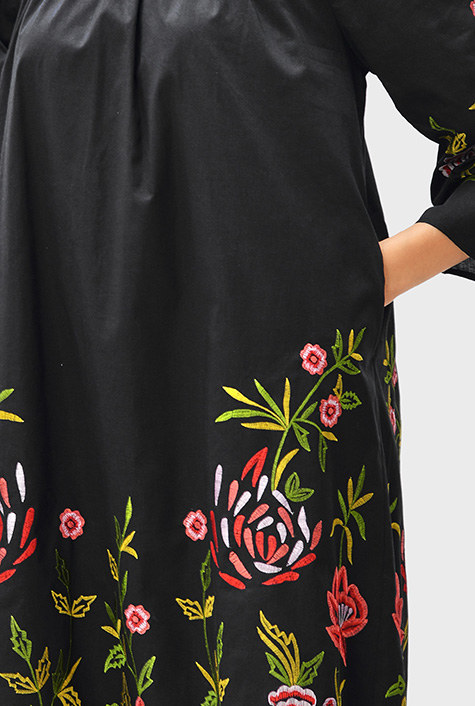 Shop Smocked neck floral embroidery Giza cotton voile shift