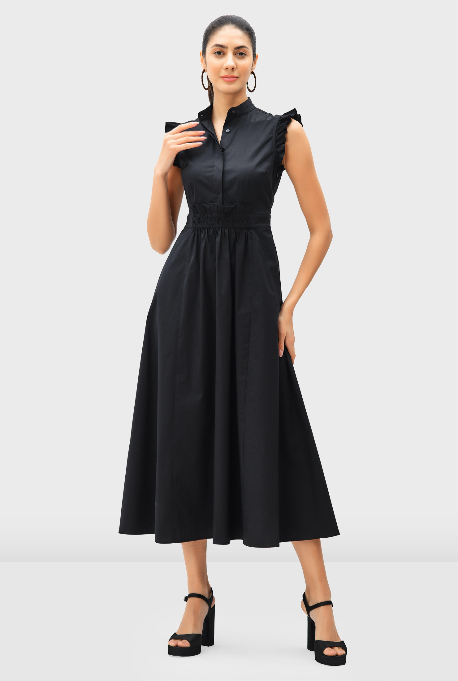 Shop Ruffle cotton poplin shirt dress | eShakti