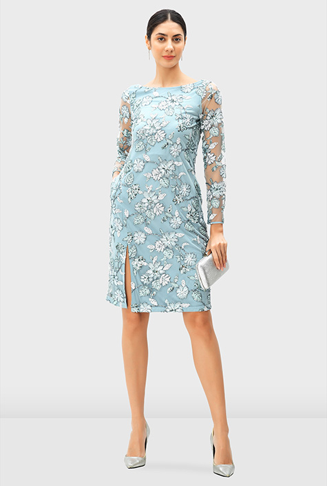 Shop Sequin floral mesh vented shift dress | eShakti