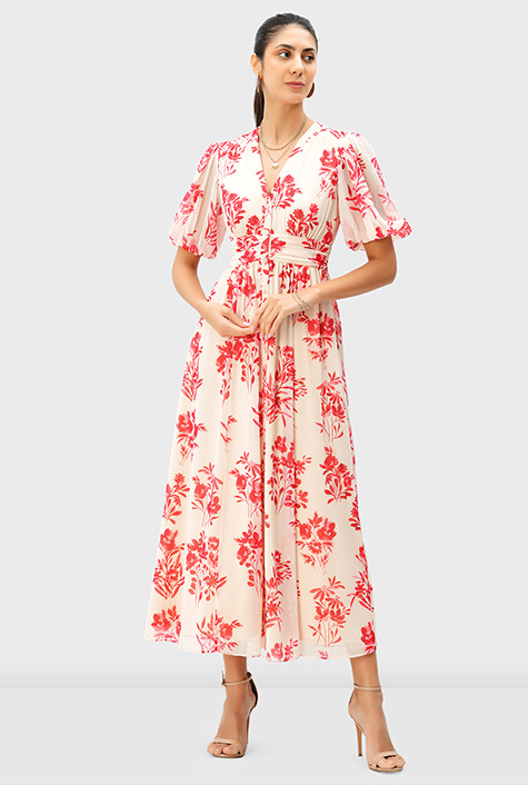 ワンピース Floral print pleats dress Junya Watanabe floral-print Pleated Dress | Black | FARFETCH