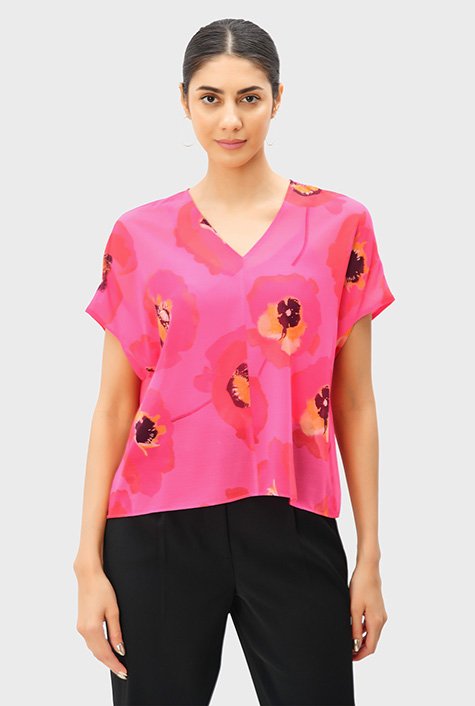 Shop Dolman sleeve floral print georgette top