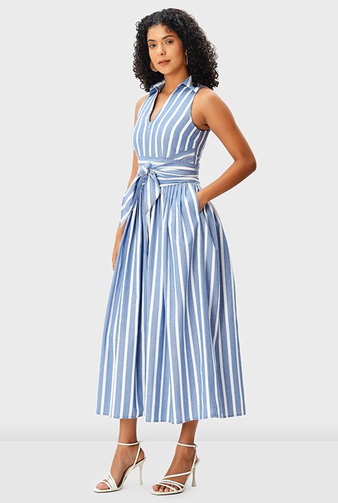 Striped Fit & Flare Asymmetric midi sleeveless buy Dress