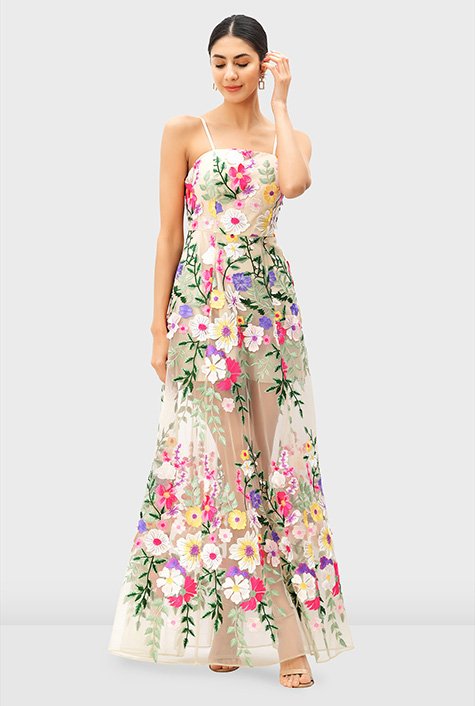 Floral embroidered clearance sheer mesh dress