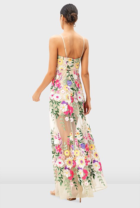 Shop Floral embroidery sheer mesh dress | eShakti