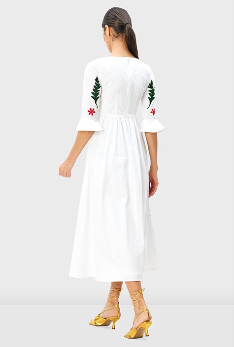Shop Floral embroidery cotton poplin dress | eShakti