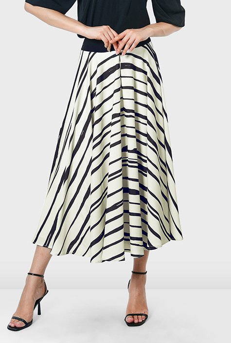 Shop Stripe print crepe full circle skirt eShakti