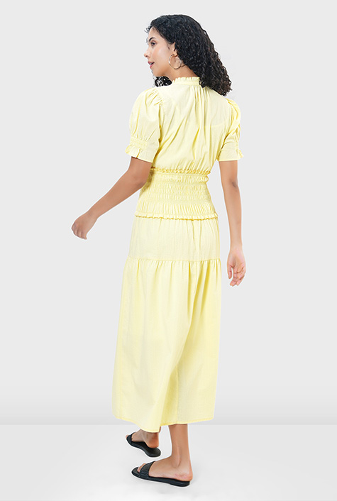 Shop Seersucker stripe cotton smocked waist dress | eShakti