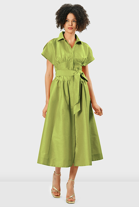 Shop Split dolman sleeve dupioni empire shirt dress | eShakti