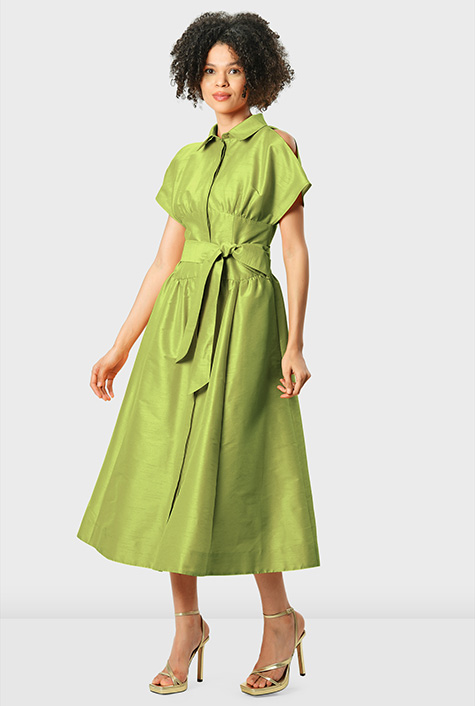 【Ruka】Ameri CLIONE SLEEVE DRESS Shop Split dolman sleeve dupioni empire shirt dress | eShakti