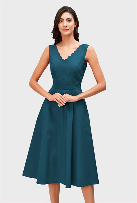 Shop Juliet sleeve ruffle frill trim cotton poplin dress